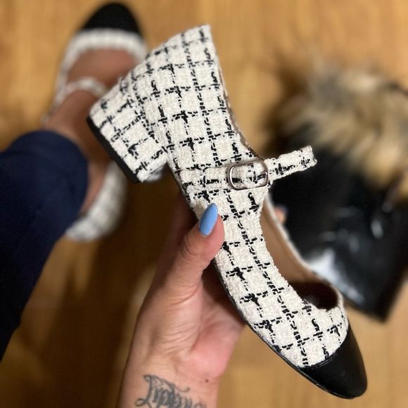 Shoes - CREAM / BLACK SHORT HEEL MARYJANE